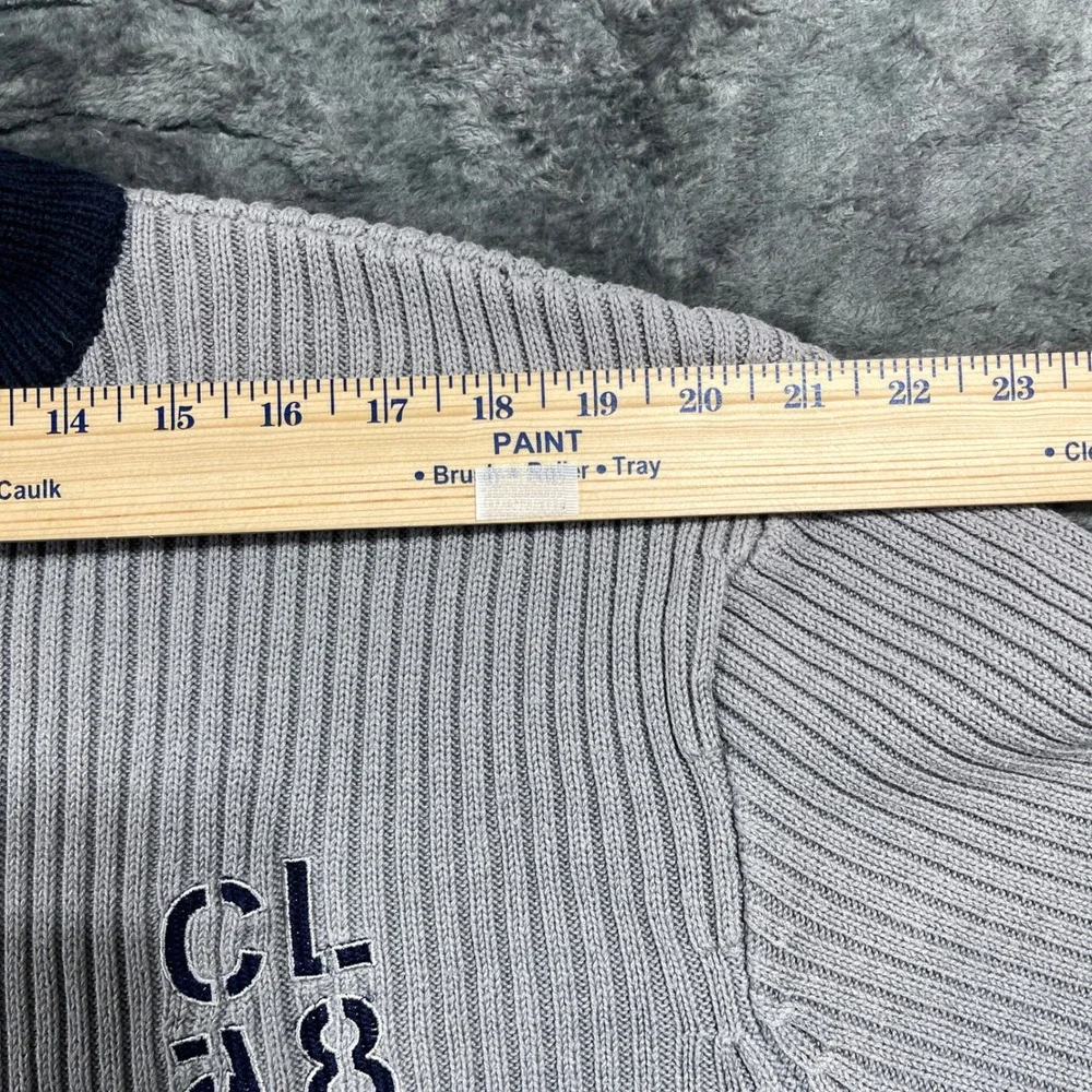 Reebok Classic Mens‎ Gray Navy Blue Ribbed Quarter Zip Sweater  Medium